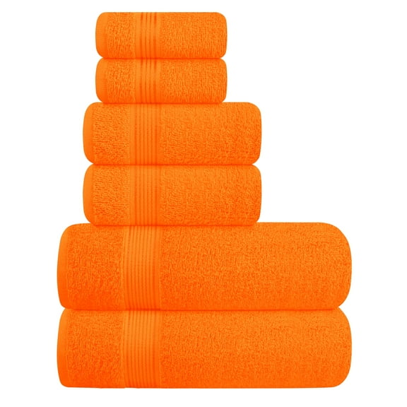 BELIZZI HOME Ultra Soft 6 Pack Cotton Towel Set, Contains 2 Bath Towels 28x55 inch, 2 Hand Towels 16x24 inch & 2 Wash Coths 12x12 inch, Ideal for Everyday use, Compact & Lightweight - Orange