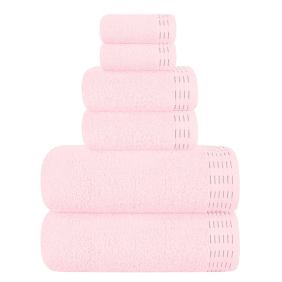 BELIZZI HOME Ultra Soft 6 Pack Cotton Towel Set, Contains 2 Bath Towels 28x55 inch, 2 Hand Towels 16x24 inch & 2 Wash Coths 12x12 inch, Ideal Everyday use, Compact & Lightweight - Pink