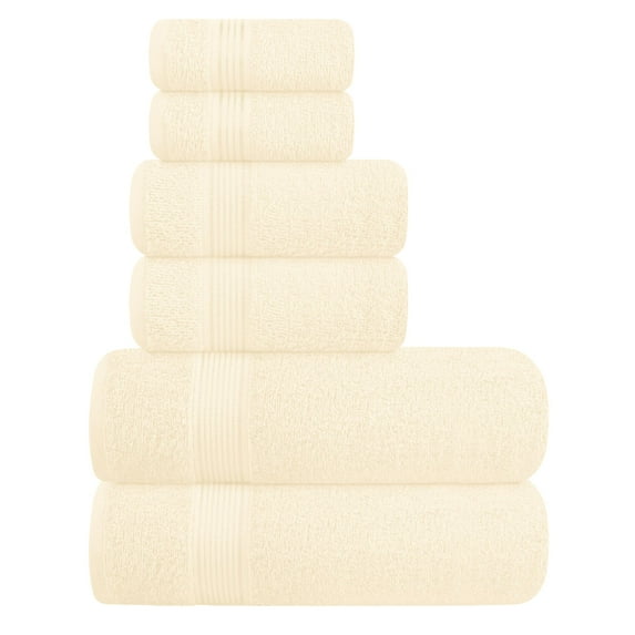 BELIZZI HOME Ultra Soft 6 Pack Cotton Towel Set, Contains 2 Bath Towels 28x55 inch, 2 Hand Towels 16x24 inch & 2 Wash Coths 12x12 inch, Ideal for Everyday use, Compact & Lightweight - Ivory