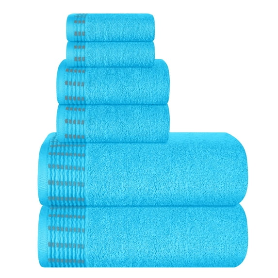BELIZZI HOME Ultra Soft 6 Pack Cotton Towel Set, Contains 2 Bath Towels 28x55 inch, 2 Hand Towels 16x24 inch & 2 Wash Coths 12x12 inch, Ideal for Everyday use, Compact & Lightweight - Turquoise Blue