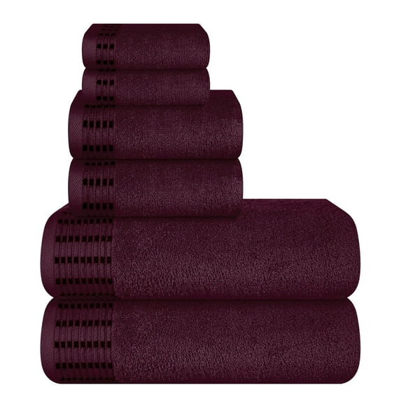 BELIZZI HOME Ultra Soft 6 Pack Cotton Towel Set, Contains 2 Bath Towels 28x55 inch, 2 Hand Towels 16x24 inch & 2 Wash Coths 12x12 inch, Ideal for Everyday use, Compact & Lightweight - Burgundy
