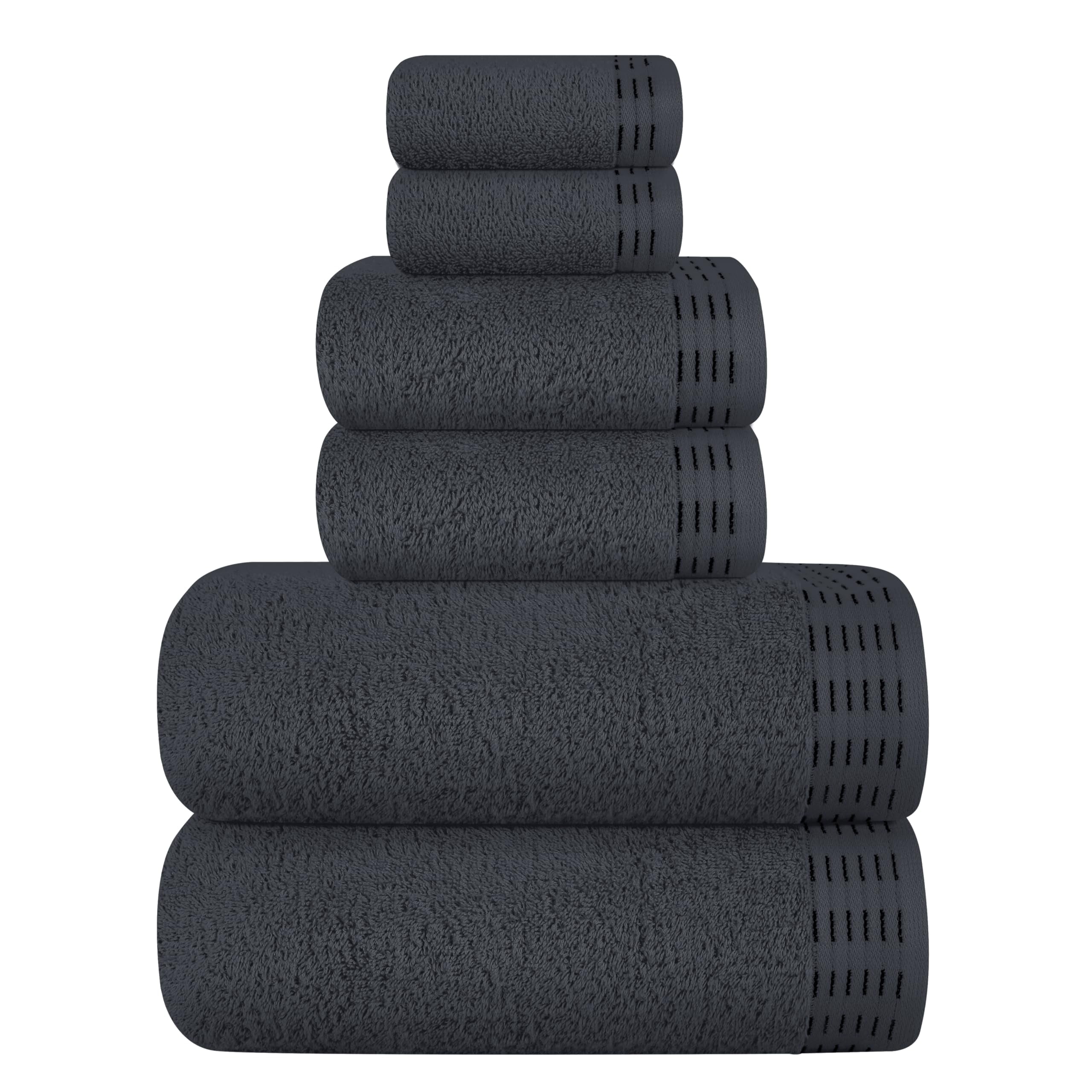 BELIZZI HOME Ultra Soft 6 Pack Cotton Towel Set, Contains 2 Bath Towels 28x55 inch, 2 Hand Towels 16x24 inch & 2 Wash Coths 12x12 inch, Ideal Everyday use, Compact & Lightweight - Charcoal Grey