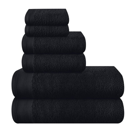 BELIZZI HOME Ultra Soft 6 Pack Cotton Towel Sets, Contains 2 Bath Towels 28x55 inch, 2 Hand Towels 16x24 inch & 2 Wash Coths 12x12 inch, Compact & Lightweight - Black