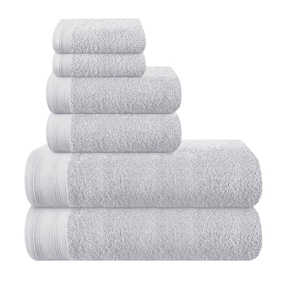 BELIZZI HOME Ultra Soft 6 Pack Cotton Towel Sets, Contains 2 Bath Towels 28x55 inch, 2 Hand Towels 16x24 inch & 2 Wash Coths 12x12 inch, Compact & Lightweight - Light Grey