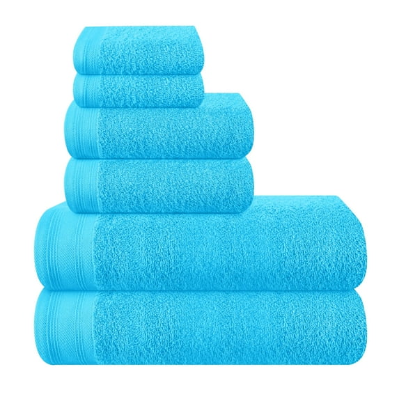 BELIZZI HOME Ultra Soft 6 Pack Cotton Towel Sets, Contains 2 Bath Towels 28x55 inch, 2 Hand Towels 16x24 inch & 2 Wash Coths 12x12 inch, Compact & Lightweight - Turquoise Blue