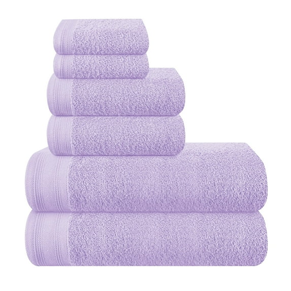 BELIZZI HOME Ultra Soft 6 Pack Cotton Towel Sets, Contains 2 Bath Towels 28x55 inch, 2 Hand Towels 16x24 inch & 2 Wash Coths 12x12 inch, Compact & Lightweight - Purple