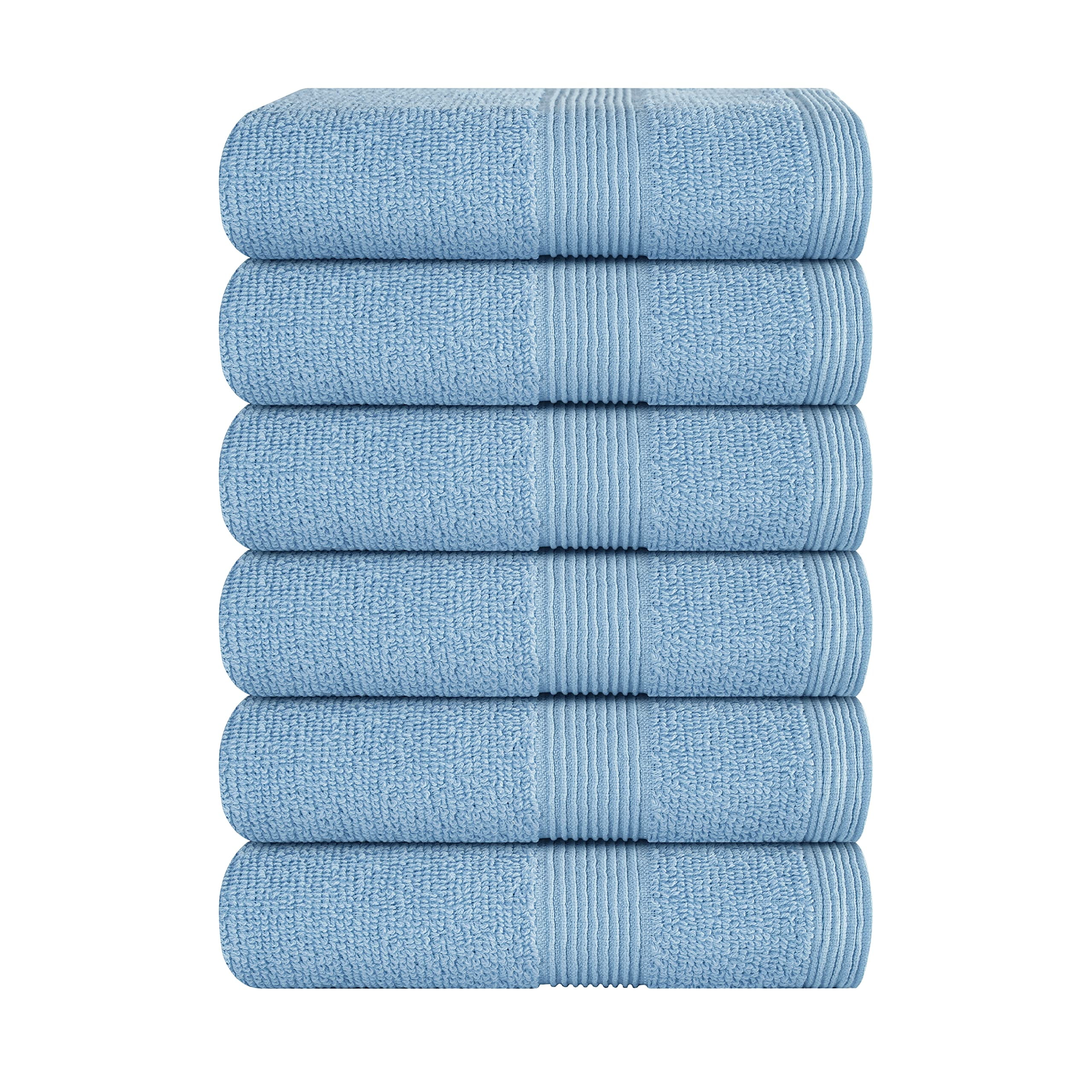 Cotton Craft - 6 Pack - Ultra Soft Extra Large Hand Towels 16x28 Light Blue  - 100% Pure Ringspun Cotton - Luxurious Rayon trim - Ideal for Daily Use 