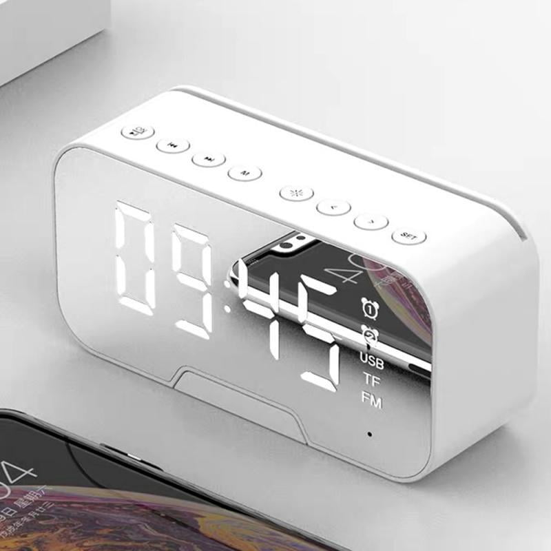 BELKA Bluetooth Speaker with FM Radio LED Mirror Alarm Clock Subwoofer Music Player Snooze