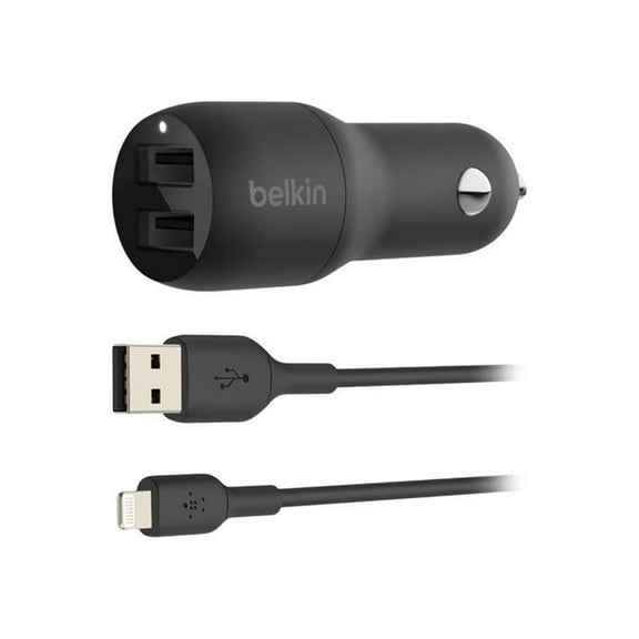 BELKIN CCD001BT1MBK Black BOOST CHARGE Dual USB-A Car Charger 24W + USB-A to Lightning Cable