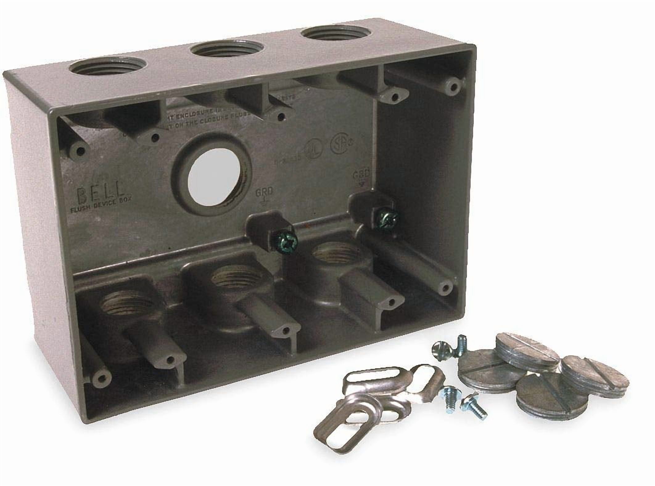 BELL 5390-0 3-Gang Weatherproof Deep Box, Seven 3/4 in. Threaded Outlets, Gray