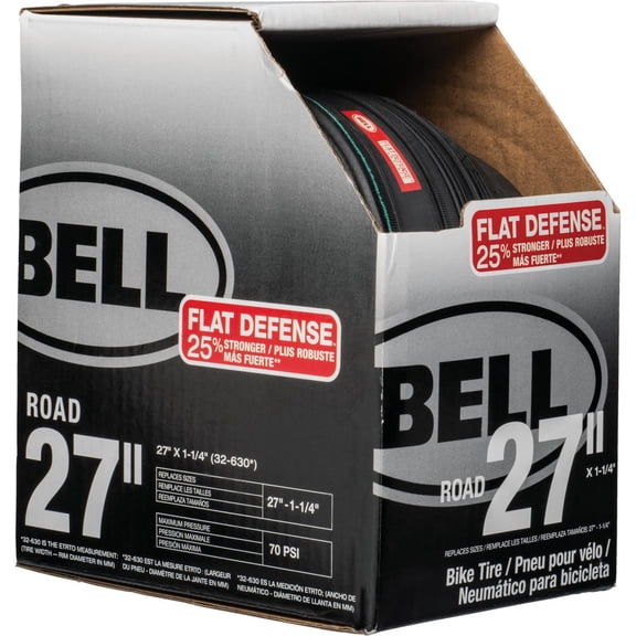 BELL Flat Defense Road Bike Tire, 27" x 1.25-1.25", Black  Standard Vehicle Use, OE Replacement
