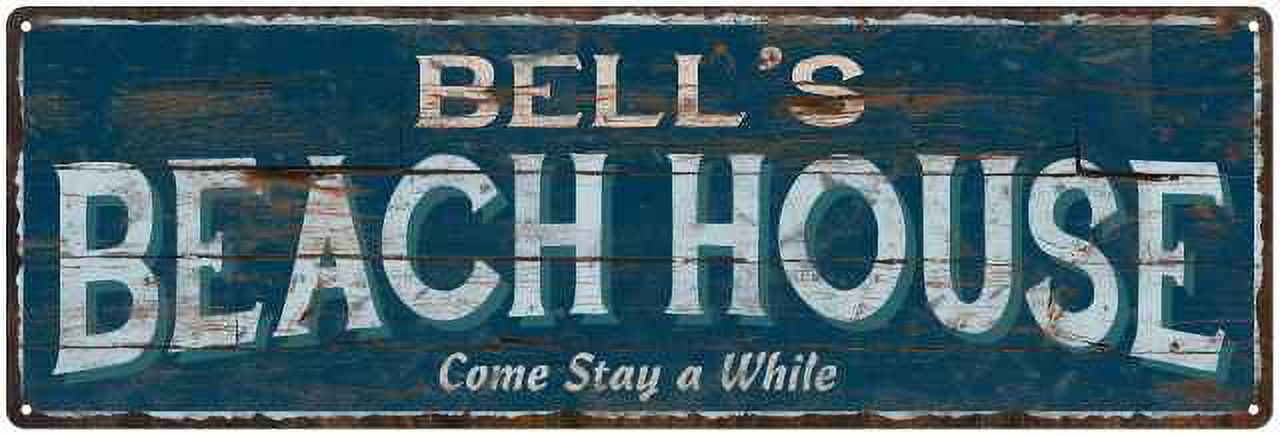 BELL'S Beach House Blue Rustic Cabin Home Decor 6x18 Metal 106180026067