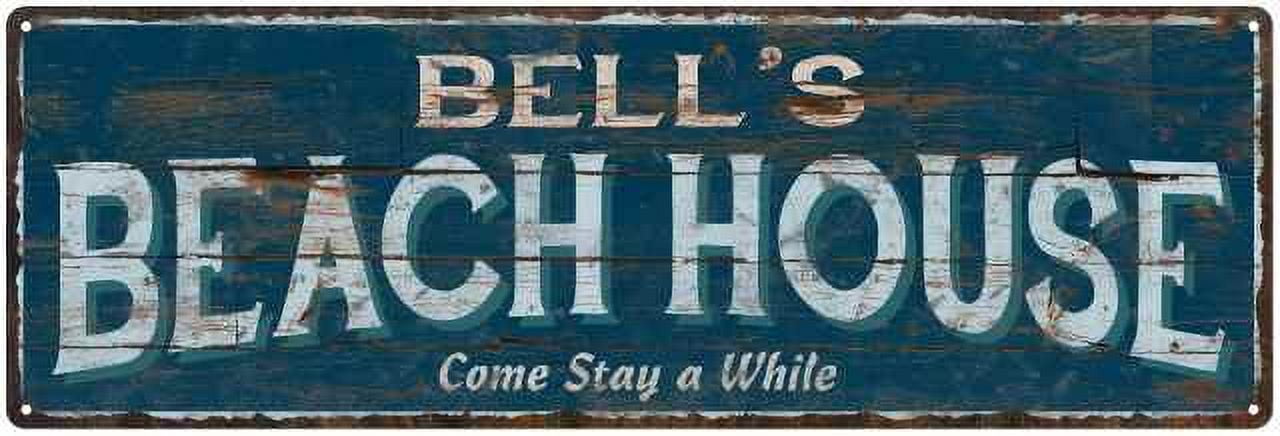 BELL'S Beach House Blue Rustic Cabin Home Decor 8x24 Metal 108240026067