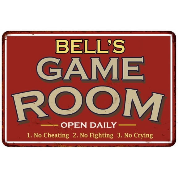 BELL'S Game Room Gift Sign Vintage Look Metal Wall 12x18 112180001032