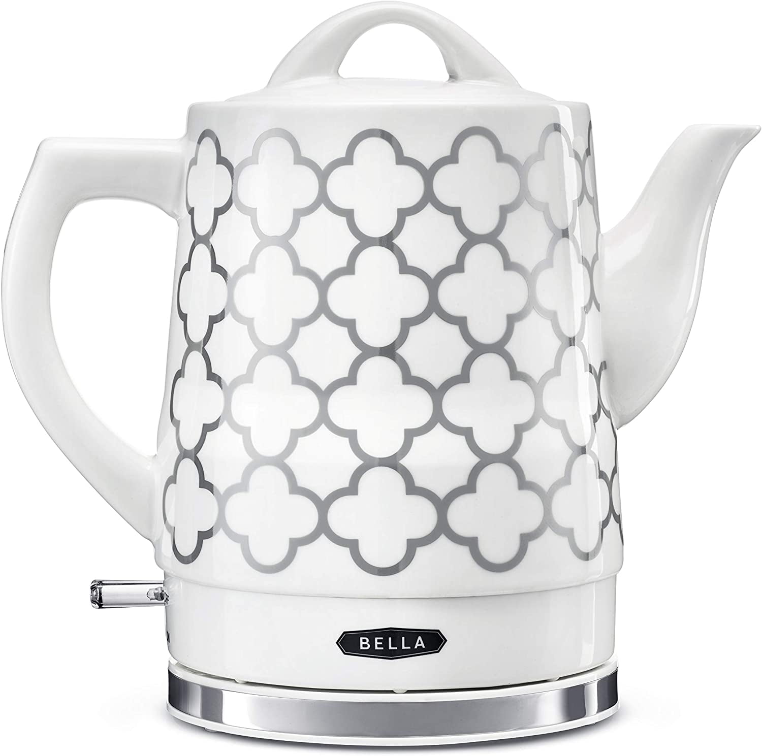 BELLA 1.5 Liter Electric Ceramic Tea Kettle with Boil Dry Protection &  Detachable Swivel Base, Silver Foil 