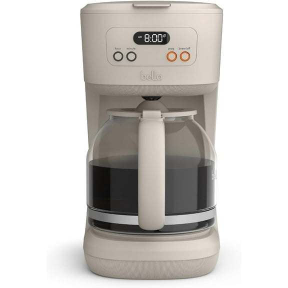 BELLA 12 Cup Programmable Coffee Marker, Reusable Dishwasher Safe Accessories, Easy LCD diaply, Auto Shutoff, 900 watt, Oatmilk