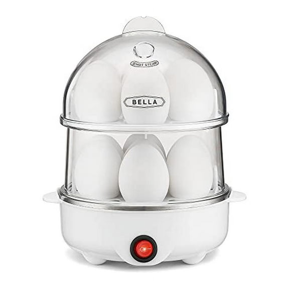 BELLA 17288 Double Cooker, Rapid Boiler, Poacher Maker Make up to 14 Large Boiled Eggs, Poaching and Omelete Tray included, Stack, White