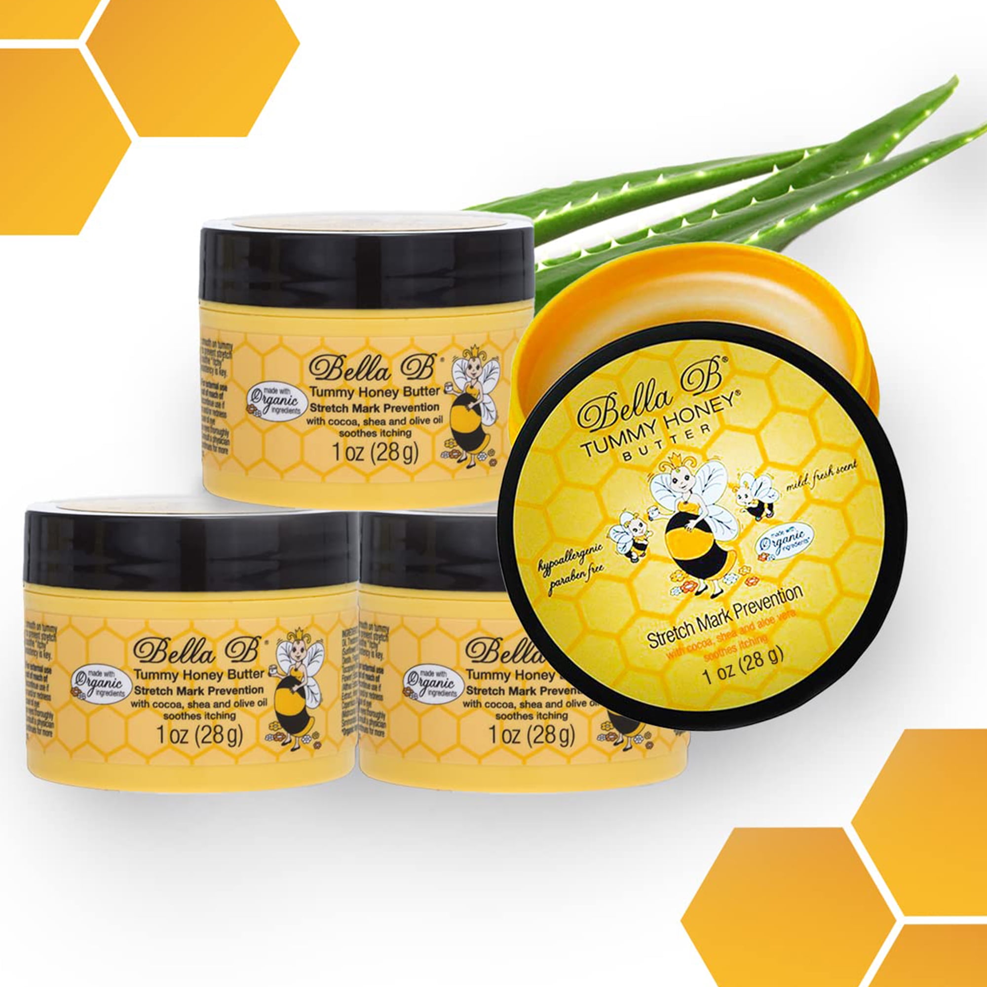 BELLA B Tummy Honey Butter - Tummy Butter For Stretch Marks - Pregnancy Cream To Prevent Stretch Marks - Stretch Marks Cream For Pregnancy - Bella B Bodycare - Bella B Tummy Honey Cream -1 oz (4 Pack)