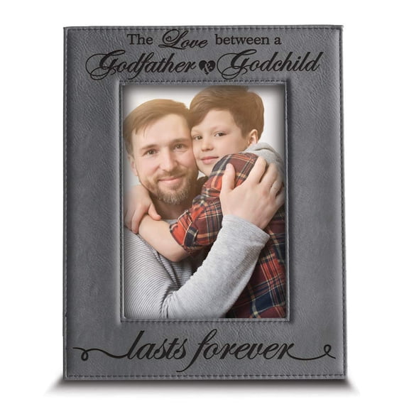 BELLA BUSTA Love a Between Godfather and Godchild Lasts Forever-Birthday, Christmas, Wedding gift for Godfather, Godchild -Engraved Leather Picture Frame (5 x 7 Vertical) A101