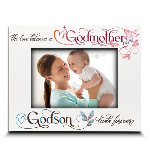 BELLA BUSTA-Love Between a Godmother and Godson Lasts Forever-Birthday, Christmas, Wedding, Mothers Day Baptism, From Godchild-UV Print Picture Frame (Godson 5x7 Horizontal) A101