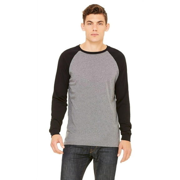 BELLA CANVAS 3000C MEN'S JERSEY LONGSLEEVE BASEBALL TSHIRT, DEEP HEATHR/ BLK, S