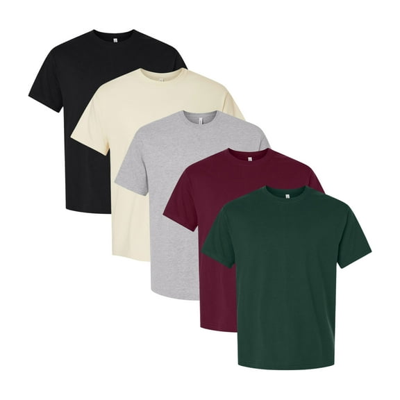 BELLA + CANVAS 6 oz. Heavyweight Tee, 100% Airlume combed and ring-spun Cotton, Short Sleeve Crewneck Tee, Assorted Solid T-shirts (Dark+Bright Color 5 Pack, L)