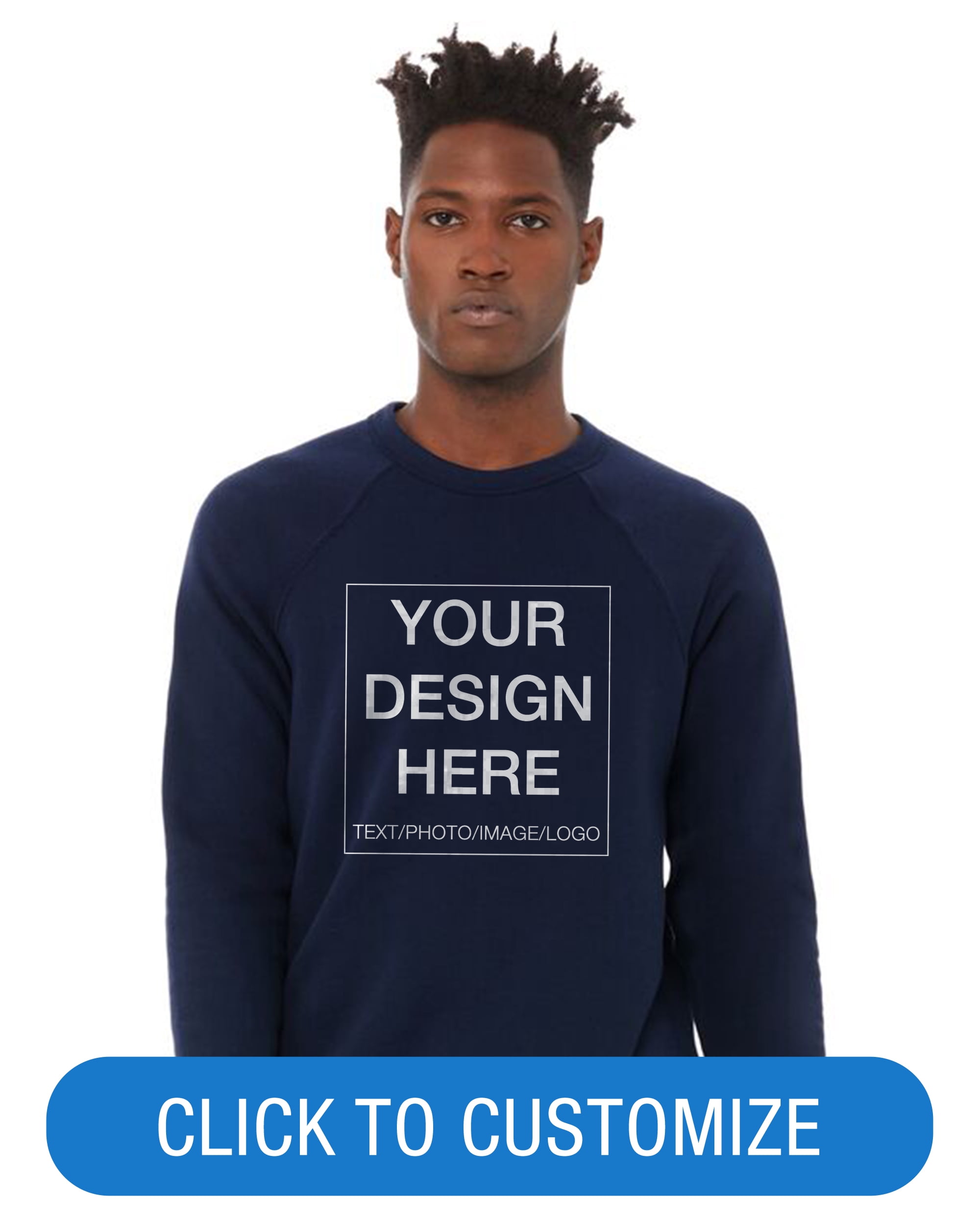BELLA+CANVAS Adult Crew Neck Personalized Sweatshirt, Create your own Designs, Navy, Large, Unisex