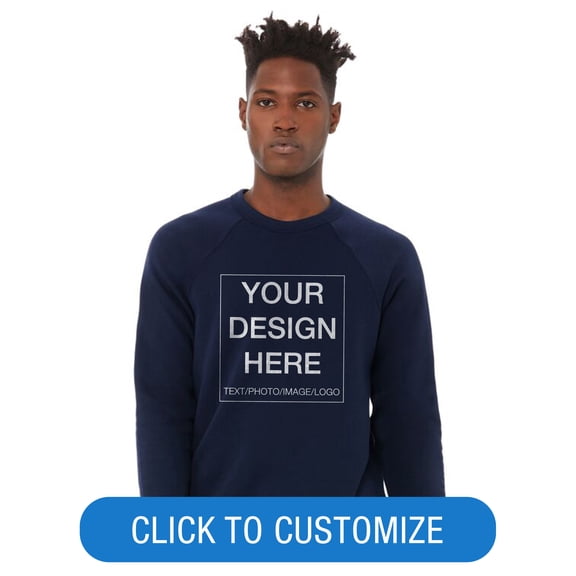 BELLA+CANVAS Adult Crew Neck Personalized Sweatshirt, Create your own Designs, Navy, Large, Unisex