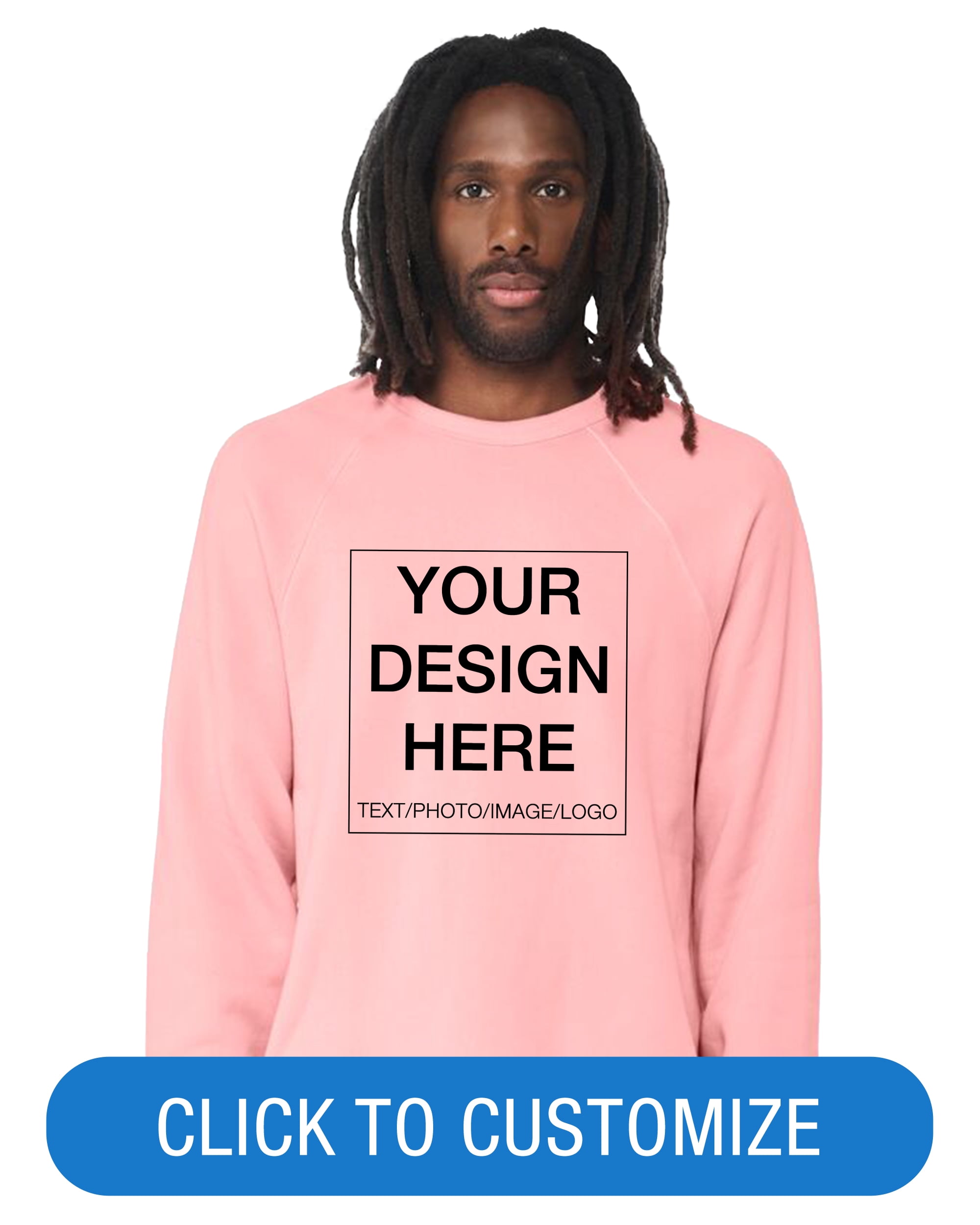 BELLA+CANVAS Adult Crew Neck Personalized Sweatshirt, Create your own Designs, Pink, Medium, Unisex