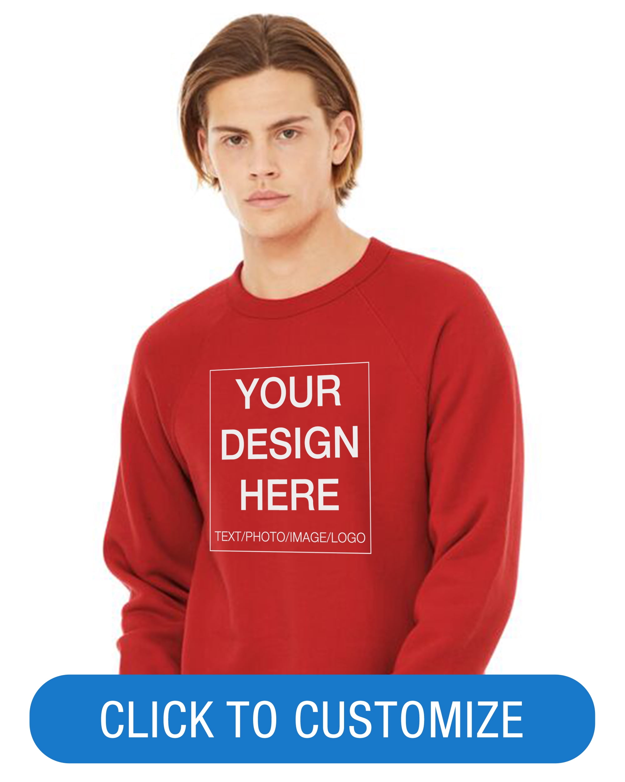 BELLA+CANVAS Adult Crew Neck Personalized Sweatshirt, Create your own Designs, Red, Medium, Unisex