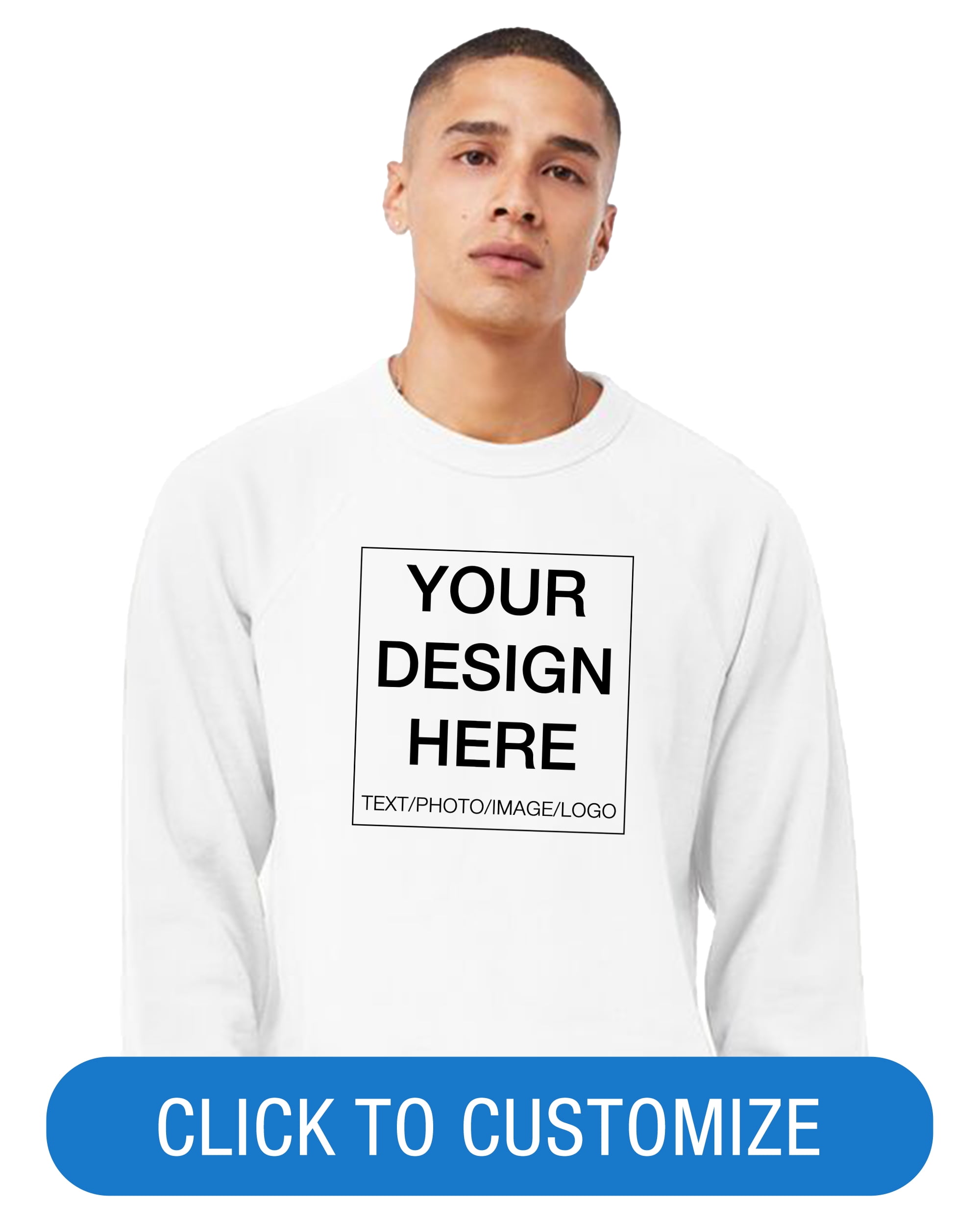 BELLA+CANVAS Adult Crew Neck Personalized Sweatshirt, Create your own Designs, White, XXL, Unisex