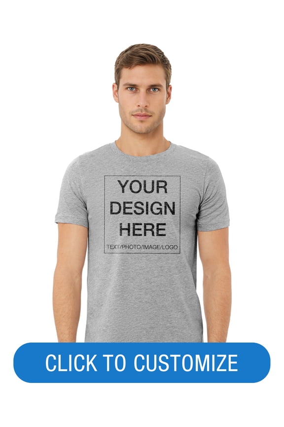 Adult Crew Neck Personalized T-Shirt, Create Your Own Designs, Athletic Heather, Large, Unisex