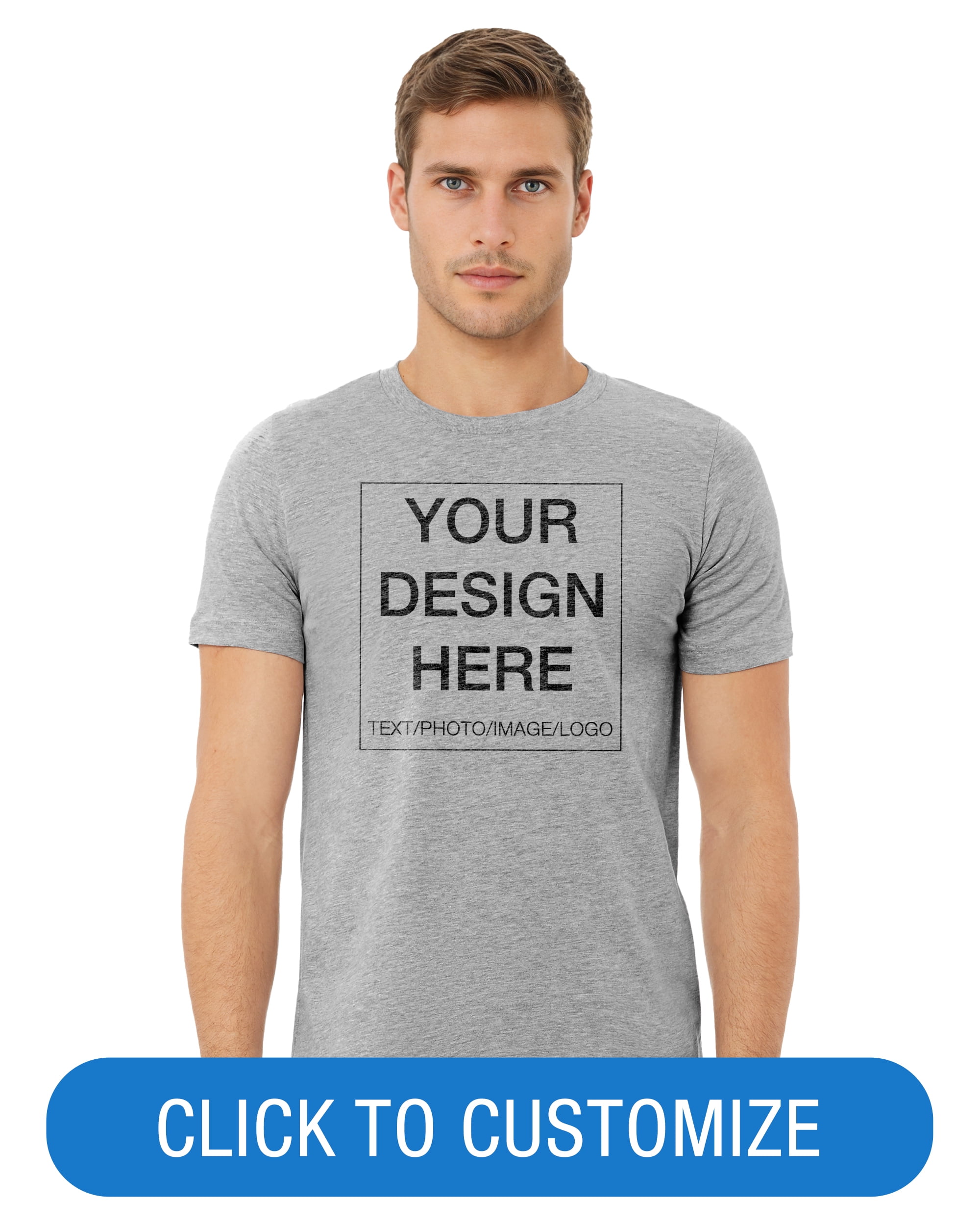 BELLA+CANVAS Adult Crew Neck Personalized T-Shirt, Create Your Own Designs, Athletic Heather, XXL, Unisex