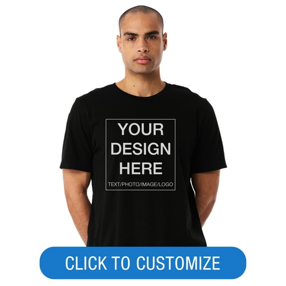 BELLA+CANVAS Adult Crew Neck Personalized T-Shirt, Create Your Own Designs, Black, Large, Unisex