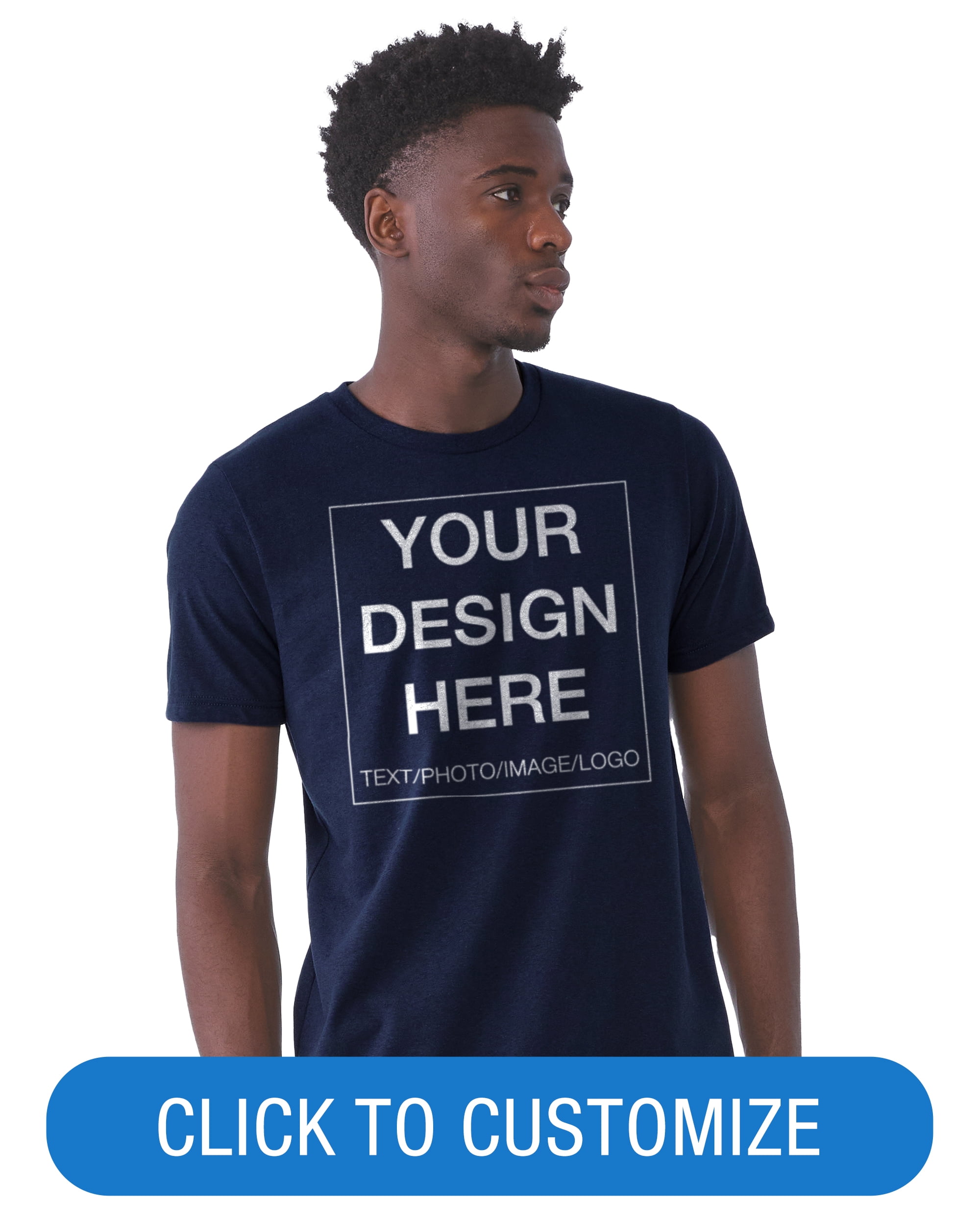 BELLA+CANVAS Adult Crew Neck Personalized T-Shirt, Create Your Own Designs, Navy, Large, Unisex
