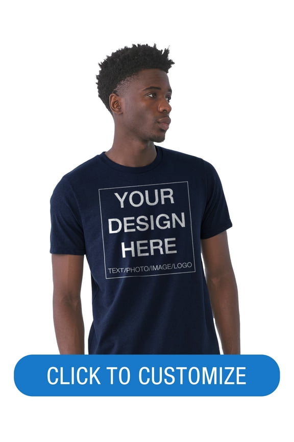 Adult Crew Neck Personalized T-Shirt, Create Your Own Designs, Navy, Large, Unisex