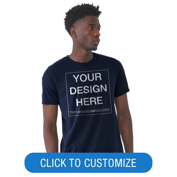 BELLA CANVAS Adult Crew Neck Personalized T-Shirt, Create Your Own Designs, Navy, Medium, Unisex