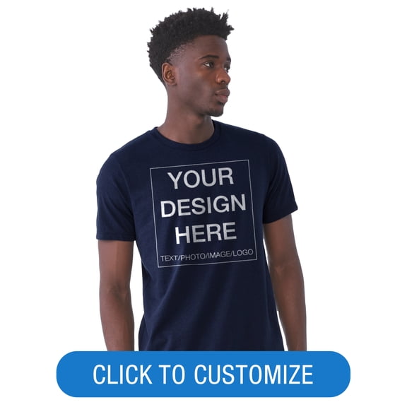 BELLA+CANVAS Adult Crew Neck Personalized T-Shirt, Create Your Own Designs, Navy, Small, Unisex