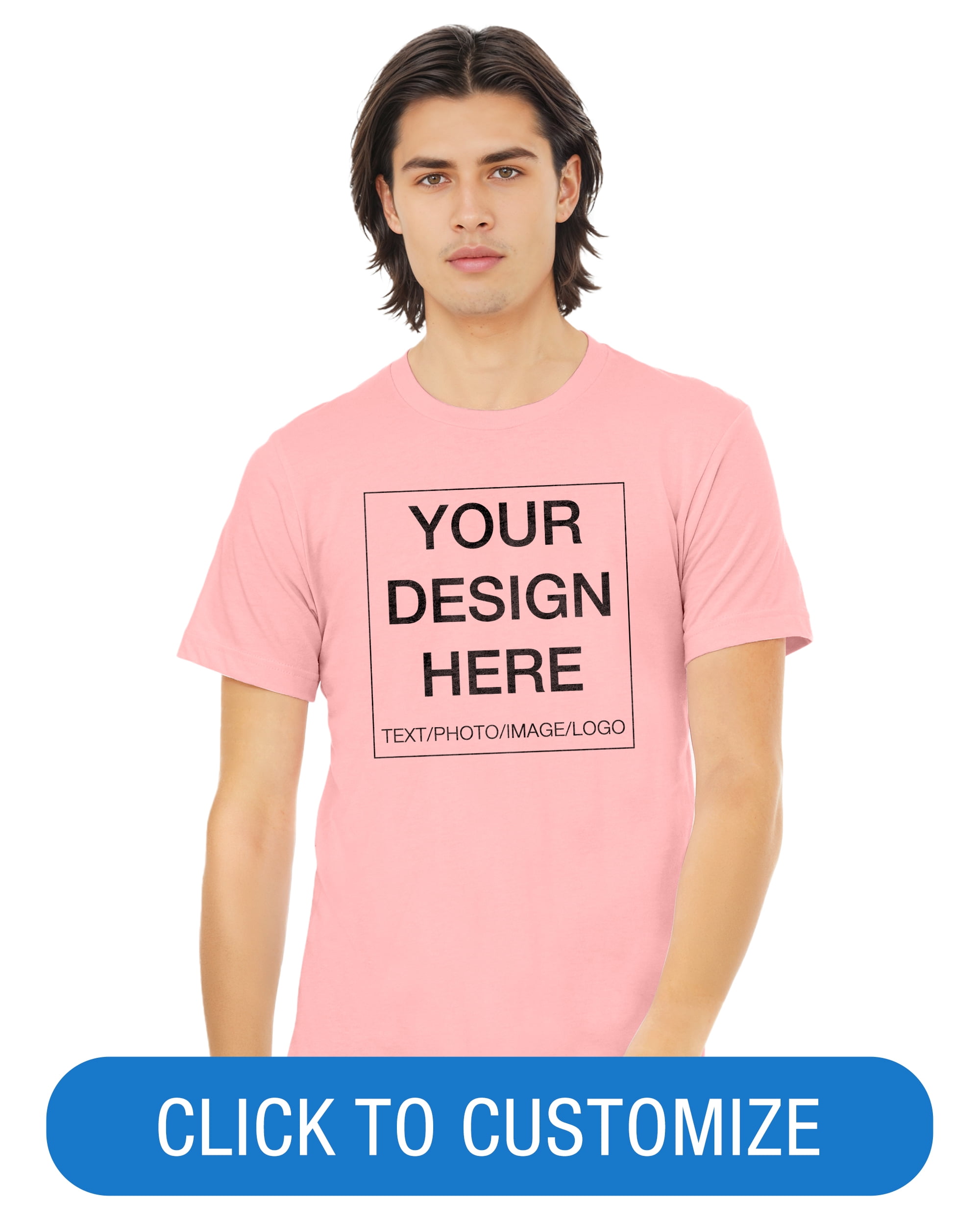 BELLA+CANVAS Adult Crew Neck Personalized T-Shirt, Create Your Own Designs, Pink, Large, Unisex