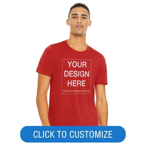 BELLA+CANVAS Adult Crew Neck Personalized T-Shirt, Create Your Own Designs, Red, Large, Unisex