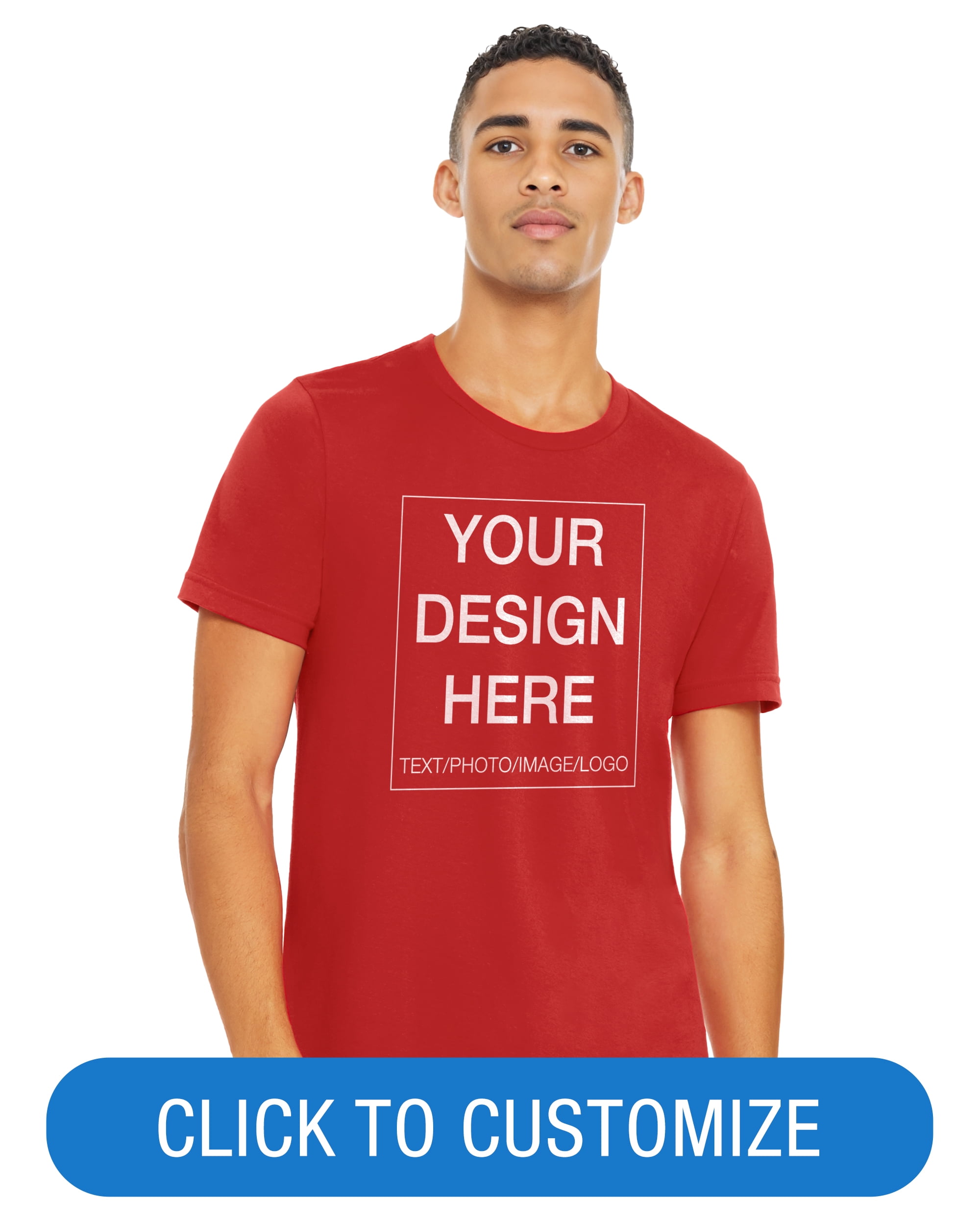 BELLA+CANVAS Adult Crew Neck Personalized T-Shirt, Create Your Own Designs, Red, XL, Unisex