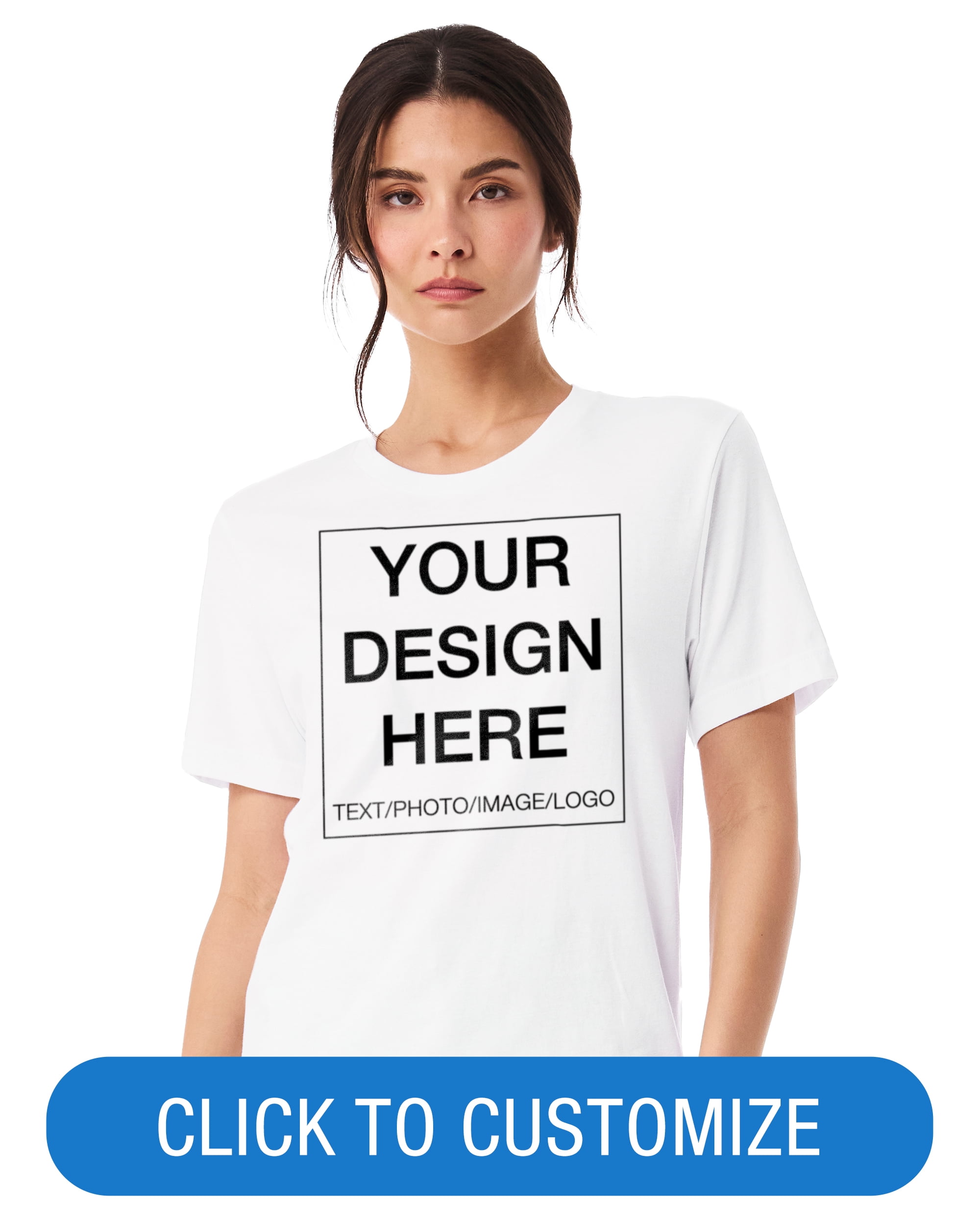 BELLA+CANVAS Adult Crew Neck Personalized T-Shirt, Create Your Own Designs, White, Large, Unisex