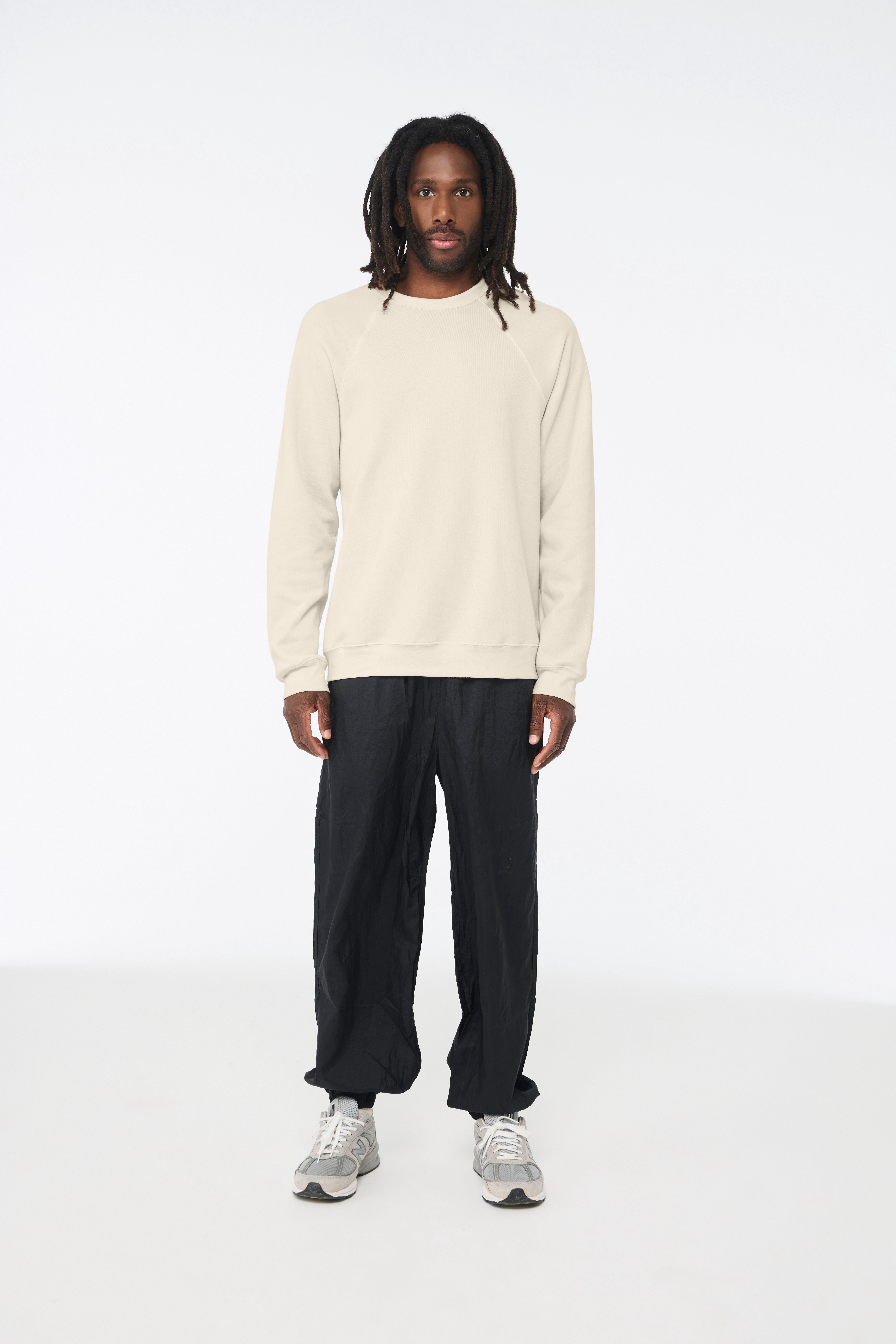 BELLA+CANVAS Adult Crew Neck Personalized Fleece Raglan Long Sleeve T-Shirt, Create your own Designs, Natural, Medium, Unisex