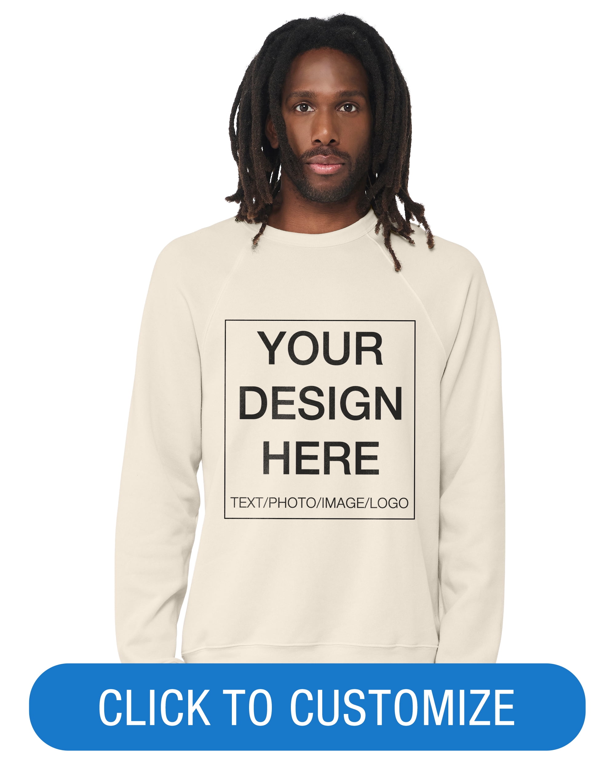BELLA+CANVAS Adult Crew Neck Personalized Fleece Raglan Long Sleeve T-Shirt, Create your own Designs, Natural, Small, Unisex