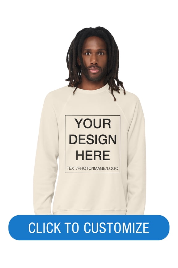 Adult Crew Neck Personalized Fleece Raglan Long Sleeve T-Shirt, Create your own Designs, Natural, Small, Unisex