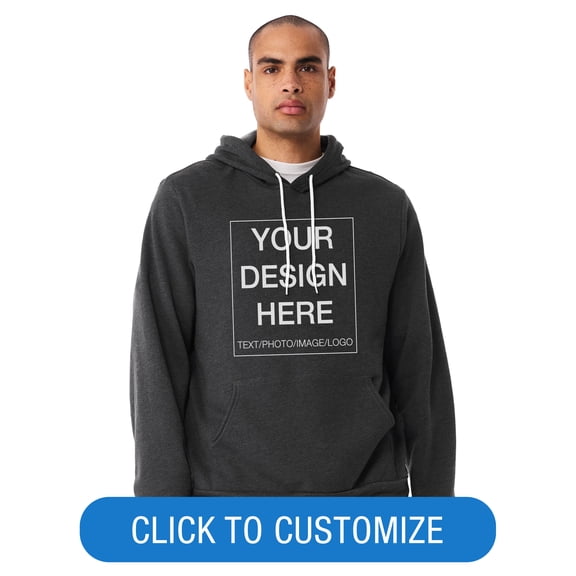 BELLA+CANVAS Adult Crew Neck Personalized Hoodie, Create your own Designs, Dark Grey Heather, Extra Large, Unisex