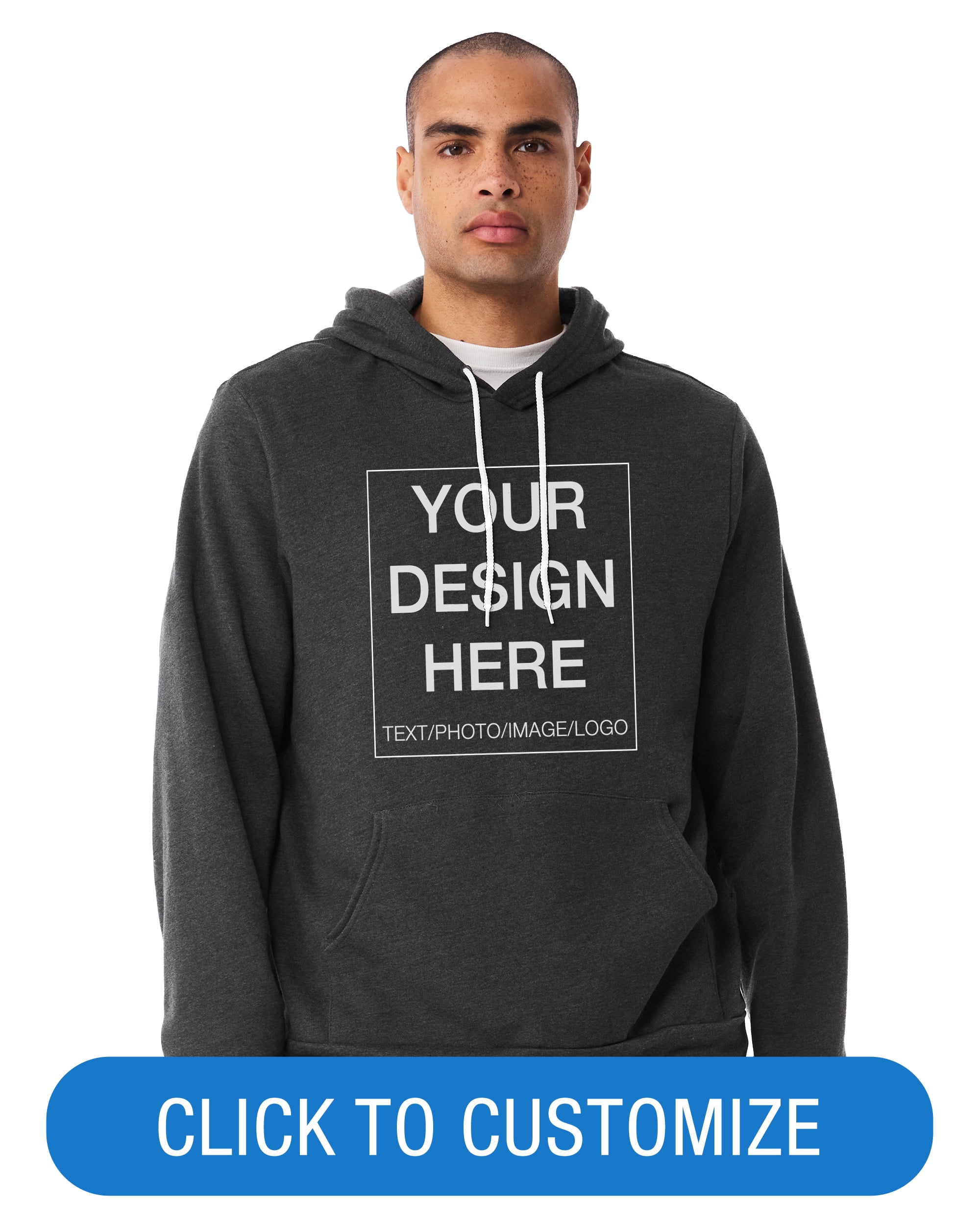 BELLA+CANVAS Adult Crew Neck Personalized Hoodie, Create your own Designs, Dark Grey Heather, Large, Unisex