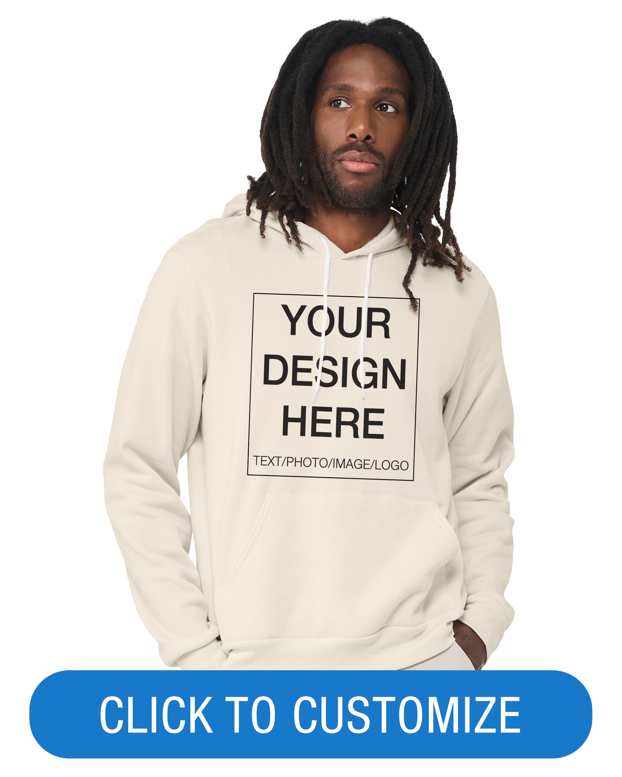 BELLA+CANVAS Adult Crew Neck Personalized Hoodie, Create your own Designs, Natural, Medium, Unisex