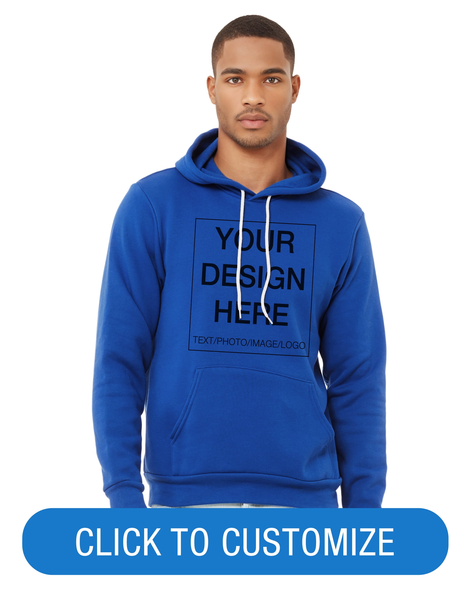 BELLA+CANVAS Adult Crew Neck Personalized Hoodie, Create your own Designs,True Royal, Large, Unisex