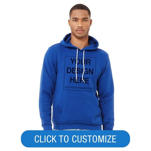 BELLA+CANVAS Adult Crew Neck Personalized Hoodie, Create your own Designs,True Royal, Large, Unisex